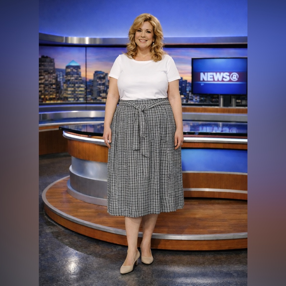 Vintage Gingham Midi Skirt 26W Plus Size Black White Elastic Waist NWT